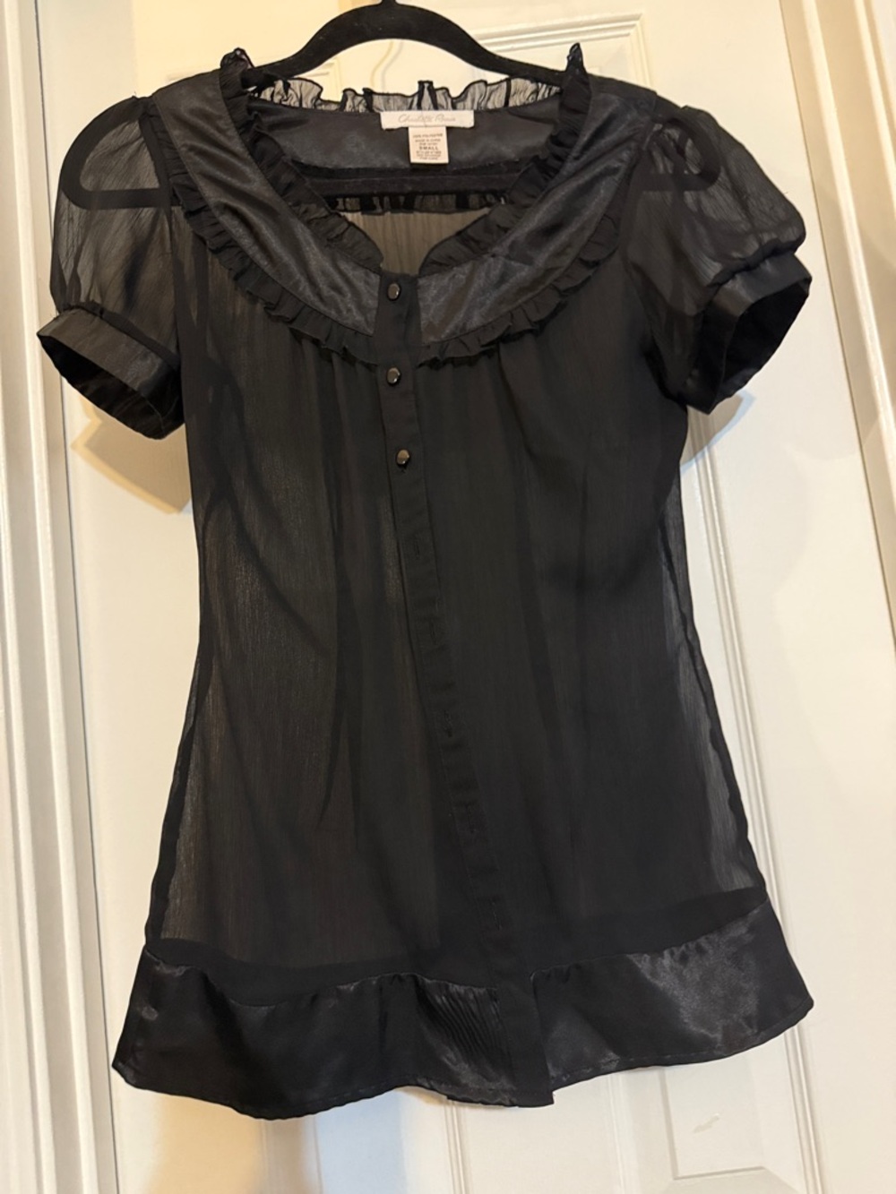 Charlotte Russe Black Sheer Ruffle-Trim Blouse